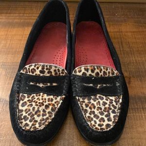 Calf hair leopard loafers